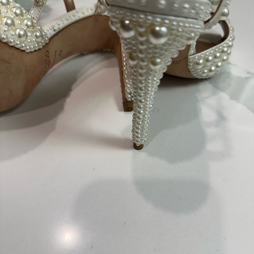 Jimmy Choo Cream Pearl Embellished Heels - Picture 6 of 11